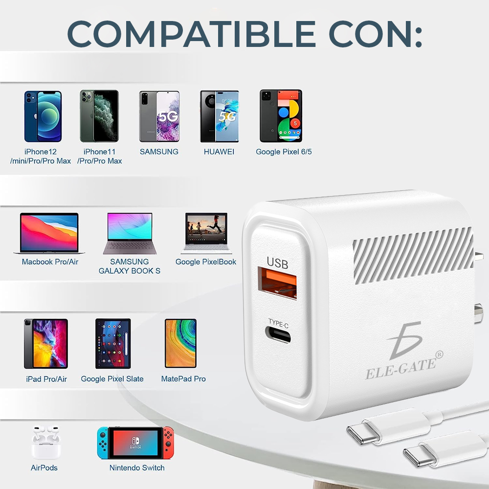Cargador de Pared USB 2 en 1 para Tipo C y USB de Alta Velocidad Con calidad Quick Charge - Image 4