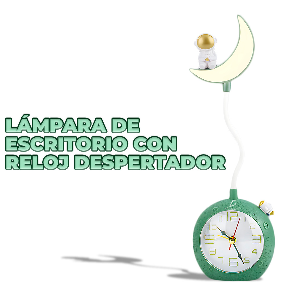 Lámpara de Escritorio LED Recargable con Reloj Despertador - Astronauta Lunar