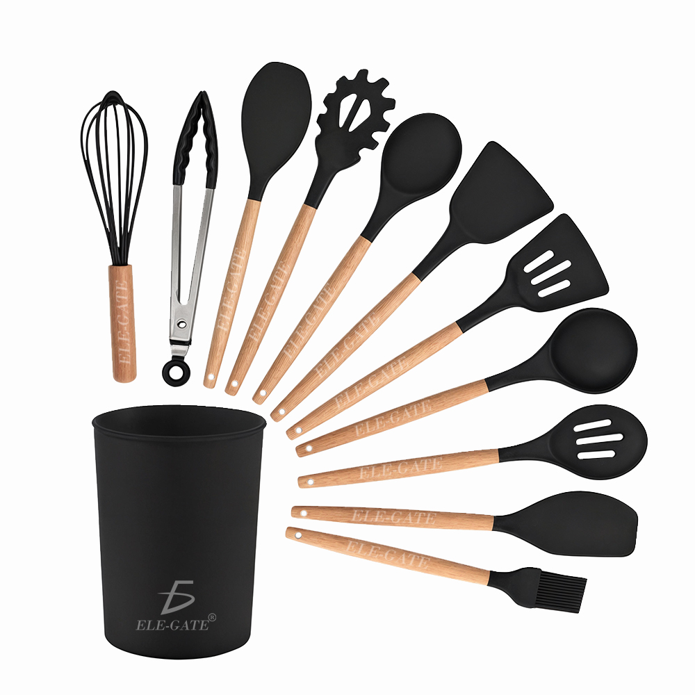 Utensilios de Cocina Mango de Silicona Y Madera 12PCS - Image 2