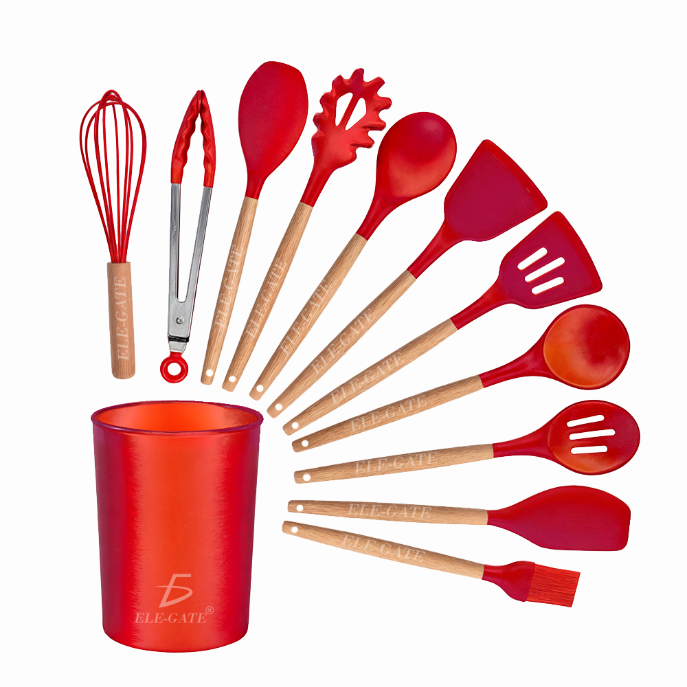 Utensilios de Cocina Mango de Silicona Y Madera 12PCS - Image 3