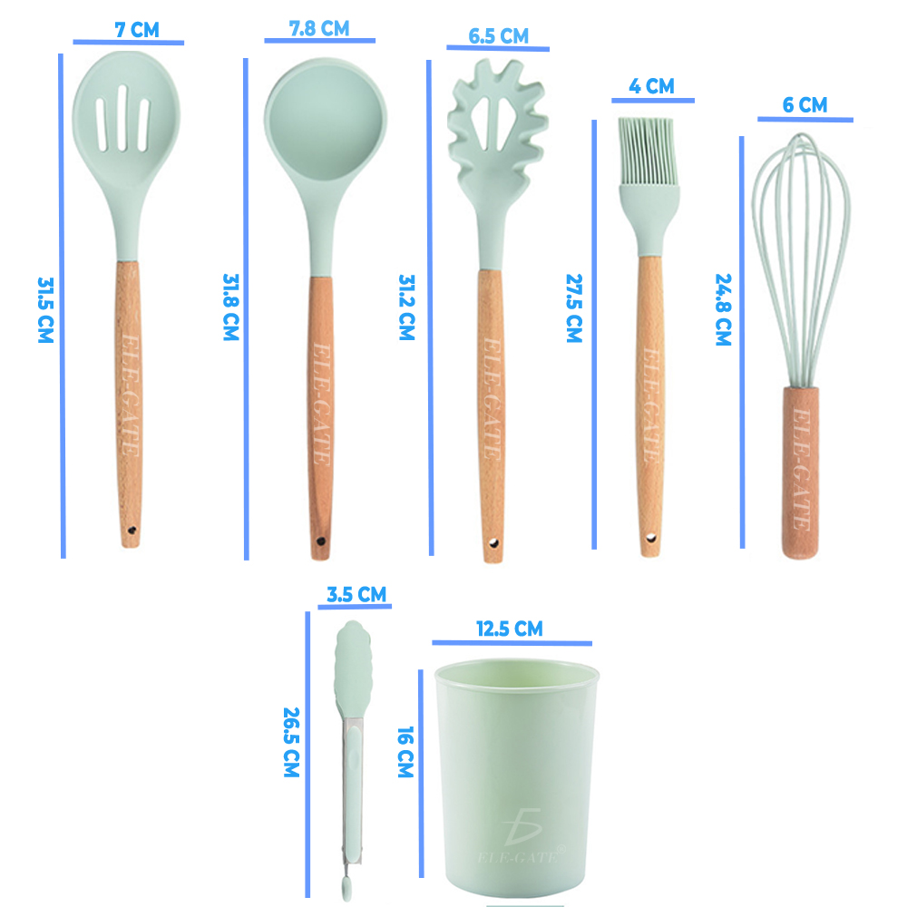 Utensilios de Cocina Mango de Silicona Y Madera 12PCS - Image 6