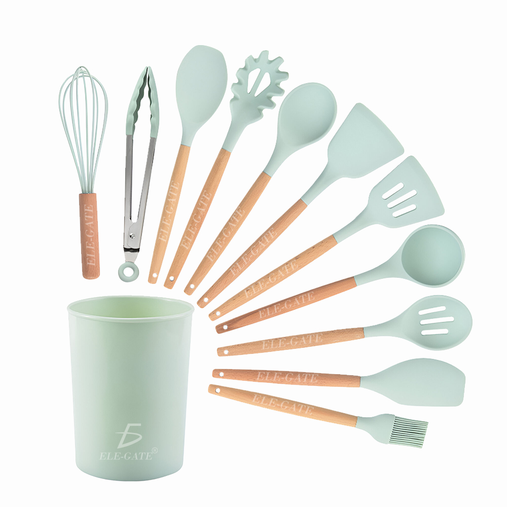 Utensilios de Cocina Mango de Silicona Y Madera 12PCS - Image 4