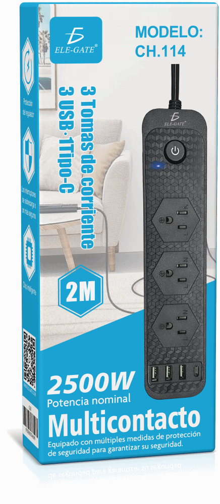Multicontacto de Alimentación Universal – 3 Clavijas, 3 Puertos USB y 1 Puerto Tipo C para Carga Rápida y Segura - Image 5