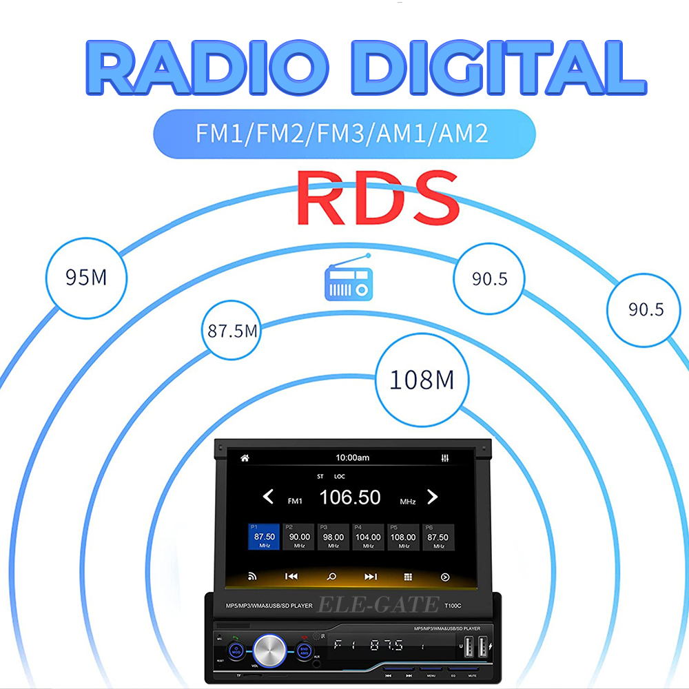 Autoestéreo 1DIN con Mirrorlink, Pantalla Táctil Retráctil HD de 7 pulgadas, GPS y Soporte Multilingüe - Image 5