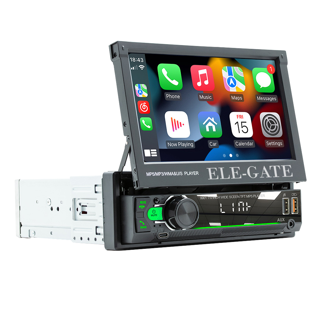 Autoestéreo 1DIN con Mirrorlink, Pantalla Táctil Retráctil HD de 7 pulgadas, GPS y Soporte Multilingüe