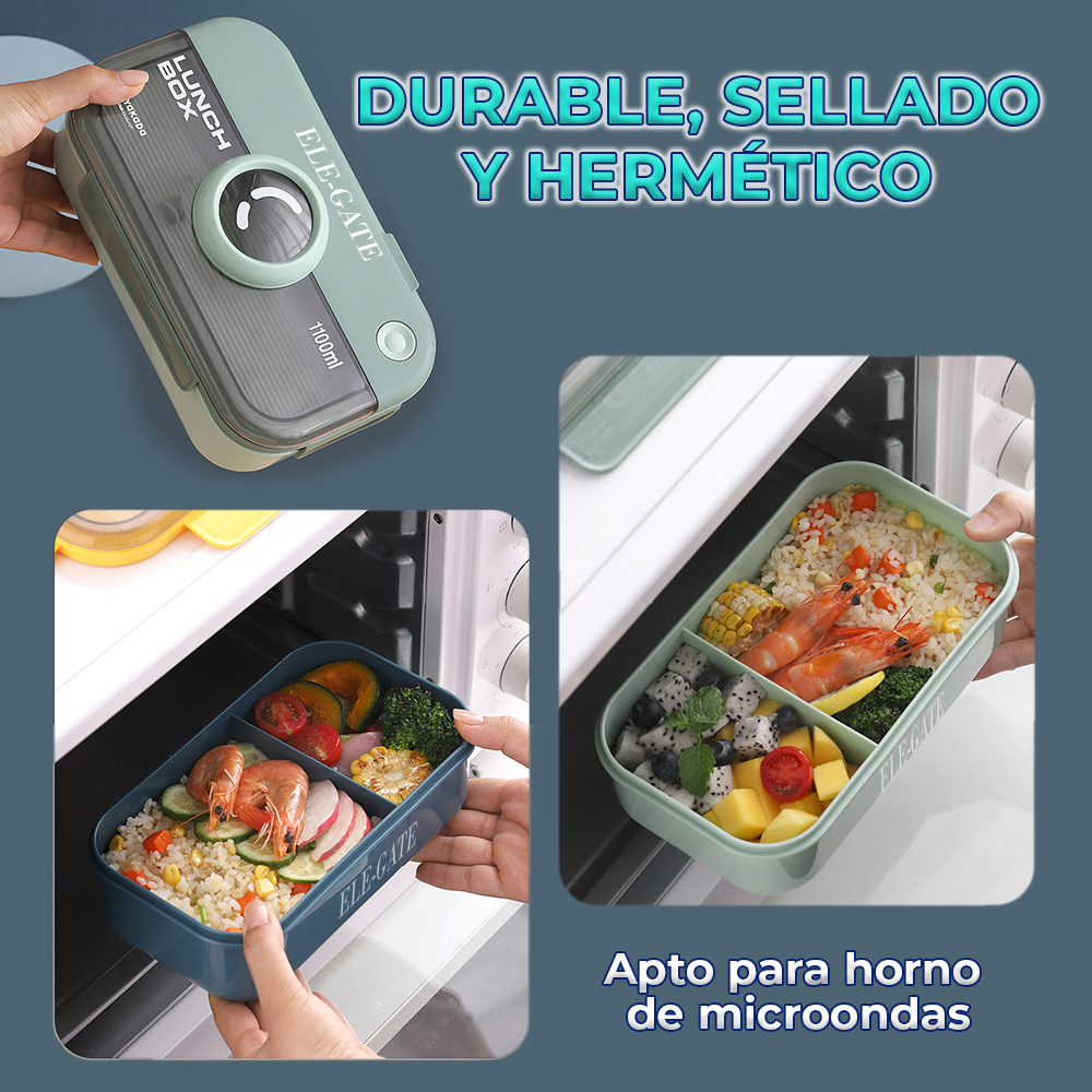 Lunch Box en forma de Cámara con Cubiertos 1100ml - Image 4