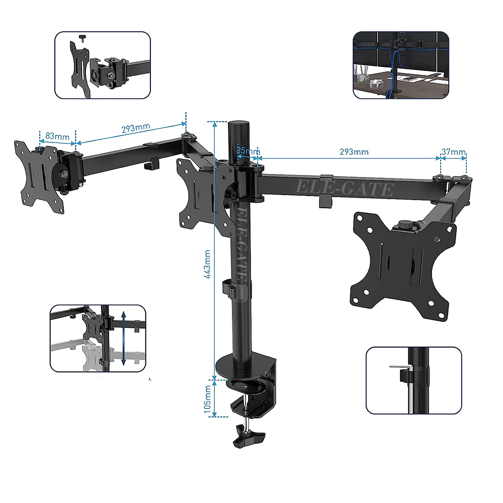 Soporte Triple para Monitores de 32 Pulgadas - Ergonomía Mejorada y Espacio Organizado - Image 3