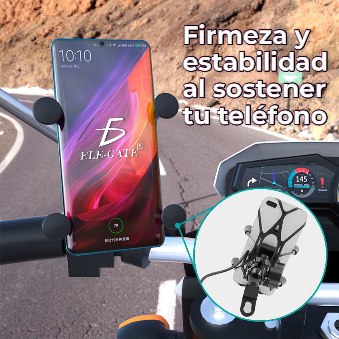 Soporte de Teléfono para Motocicleta con Cargador USB y Interruptor - Image 2