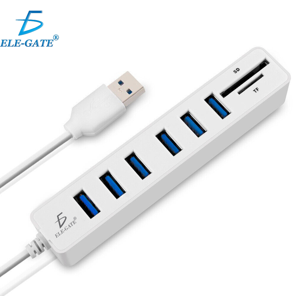 Concentrador de Puertos USB 2.0 de 6 Puertos con Extensión de Cable, Lectores de Tarjetas SD/TF