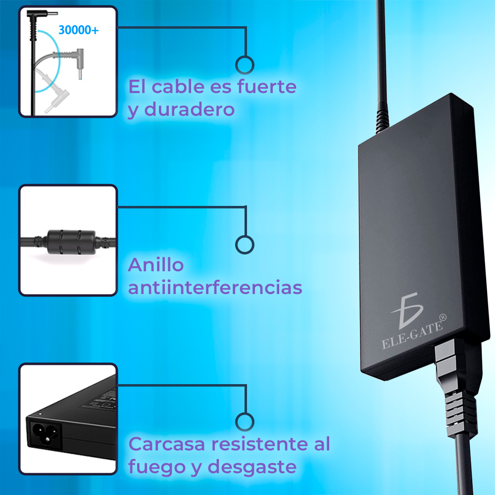 Cargador Laptop Compatible HP de 120W 19.5V 6.15A con Punta Azul de 4.5x3.0mm - Image 4