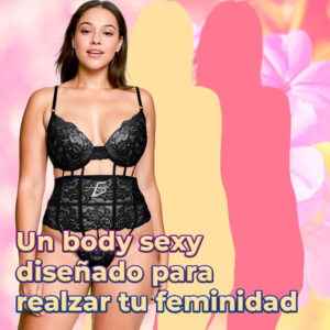 Body con Encaje Floral G-String con Sujetador y Escote en V