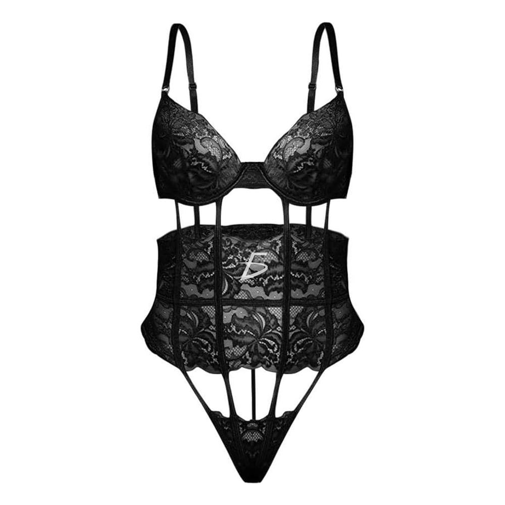 Body con Encaje Floral G-String con Sujetador y Escote en V - Image 2