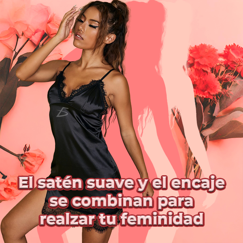 Camisón con Encaje Negro Tirantes Ajustables - Image 4