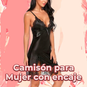 Camisón con Encaje Negro Tirantes Ajustables