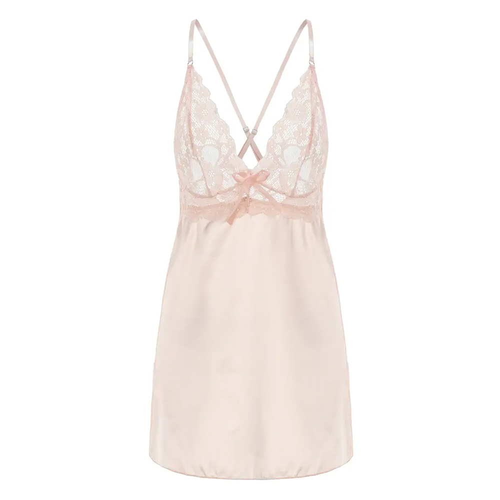 Baby Doll con Encaje y Tela de Seda de Hielo con Escote en V - Image 2