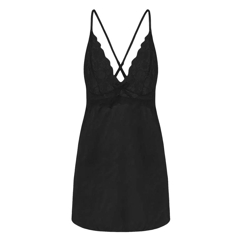 Baby Doll con Encaje y Tela de Seda de Hielo con Escote en V - Image 3