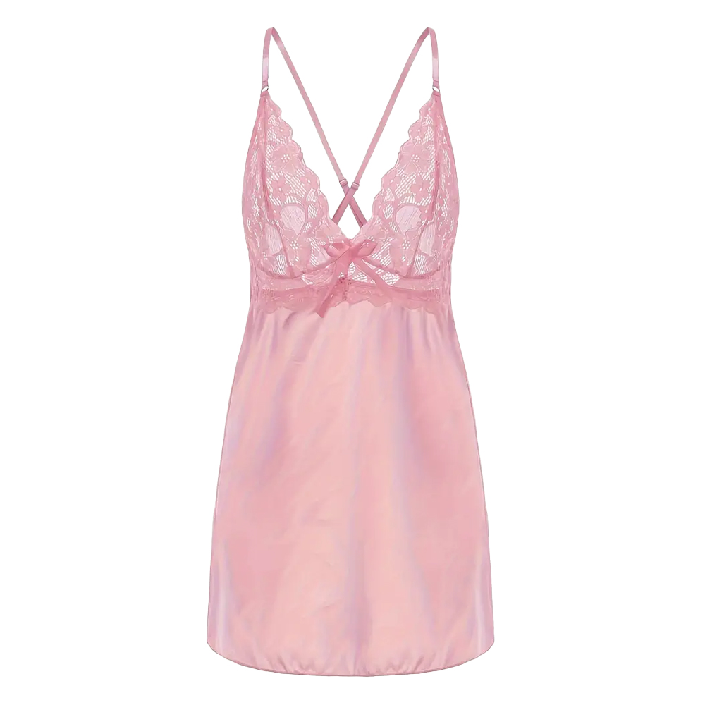 Baby Doll con Encaje y Tela de Seda de Hielo con Escote en V - Image 4