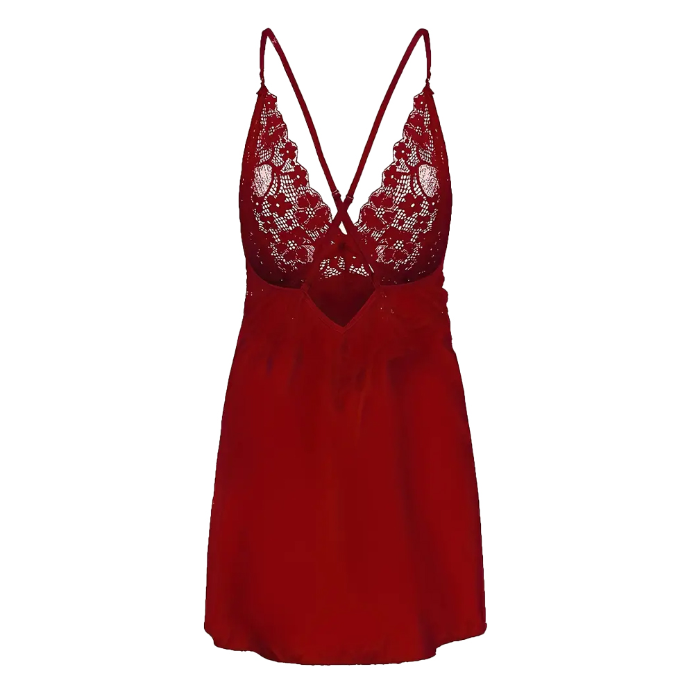 Baby Doll con Encaje y Tela de Seda de Hielo con Escote en V - Image 5