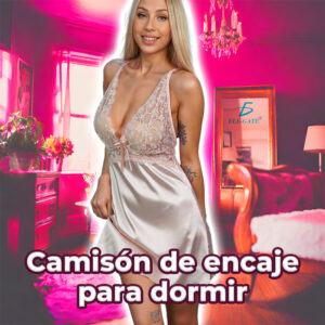 Baby Doll con Encaje y Tela de Seda de Hielo con Escote en V