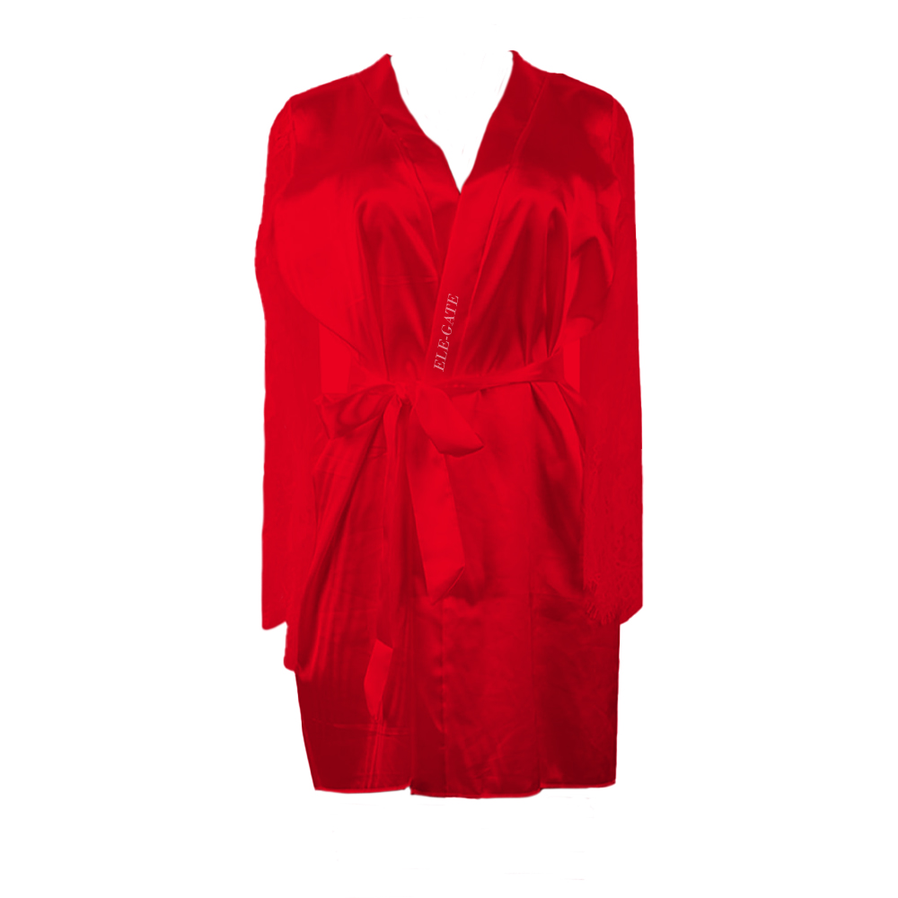 Bata de Seda de Hielo con Mangas de Encaje y Listón - Image 6