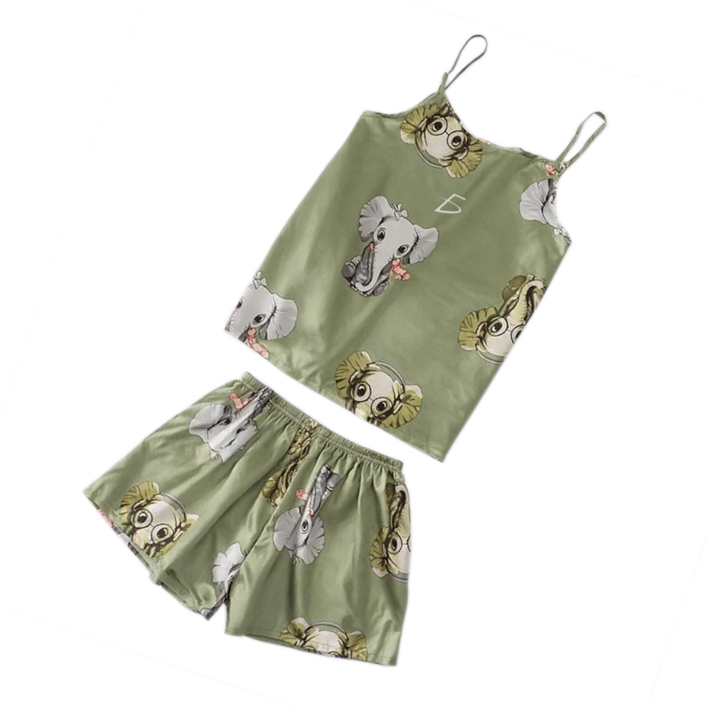 Pijama Sexy de Satén con Estampado de Elefantes para Mujer - Image 2