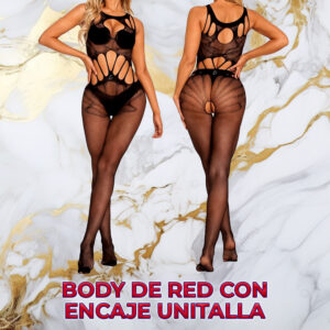 Body de Red con Encaje y Cuello Alto