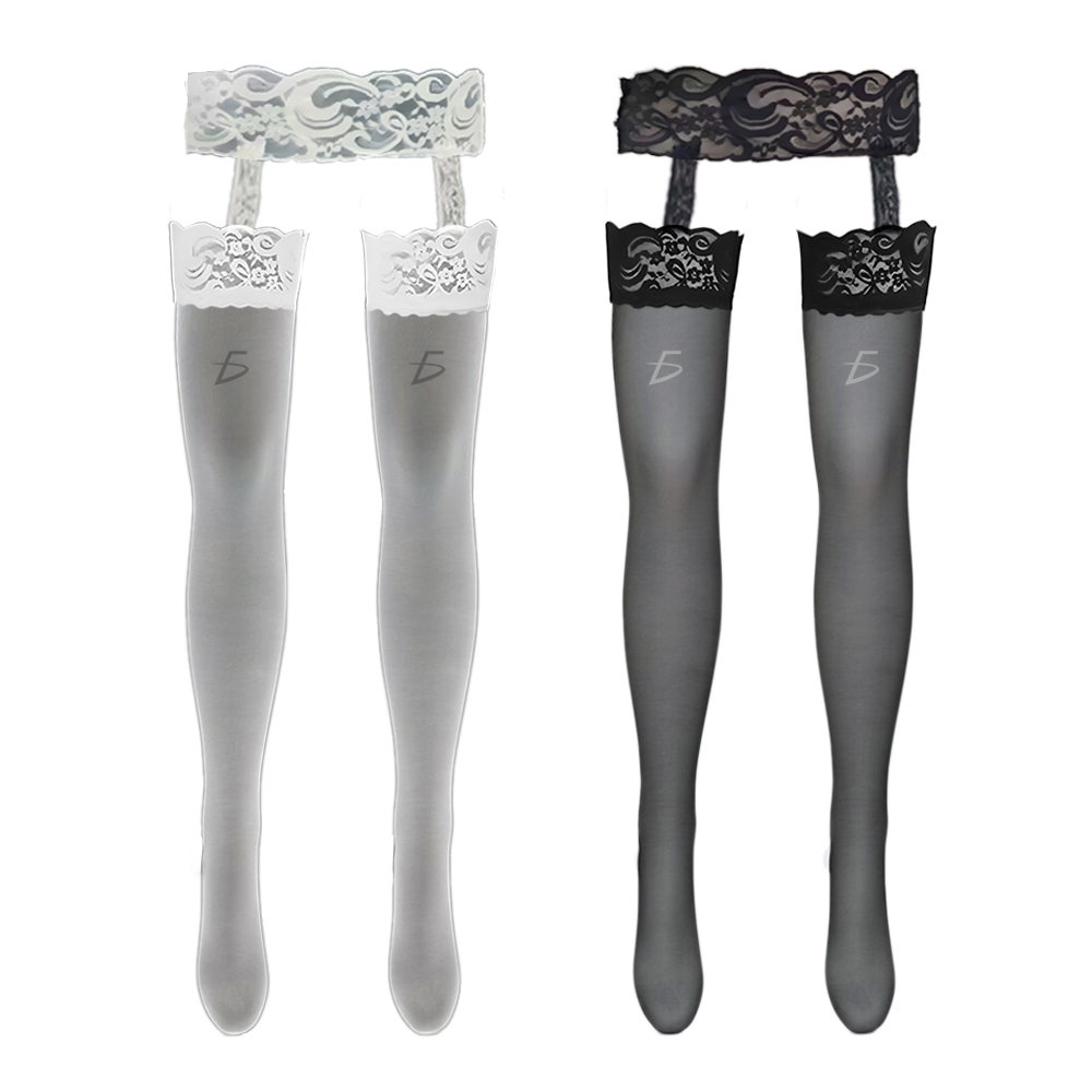 Medias al Muslo de Nilón Ultra Fino con Encaje y Cintura - Image 2