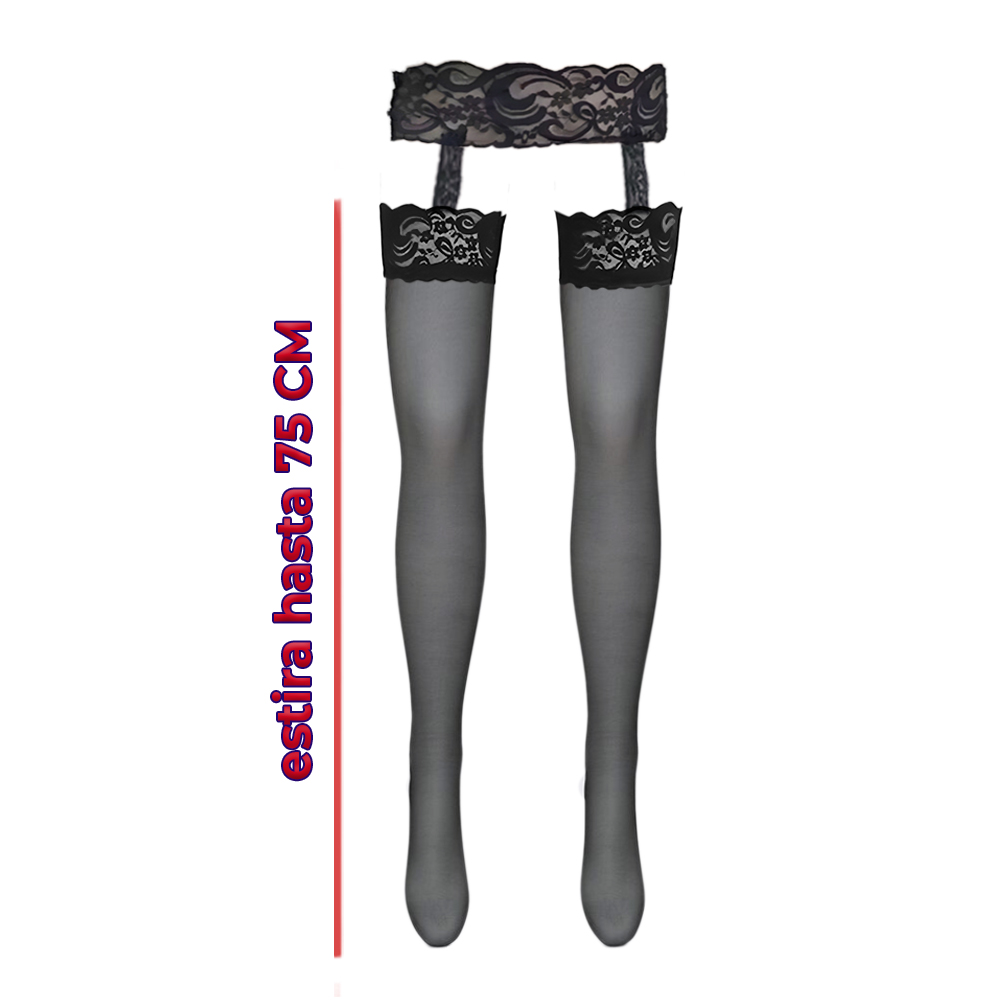Medias al Muslo de Nilón Ultra Fino con Encaje y Cintura - Image 4