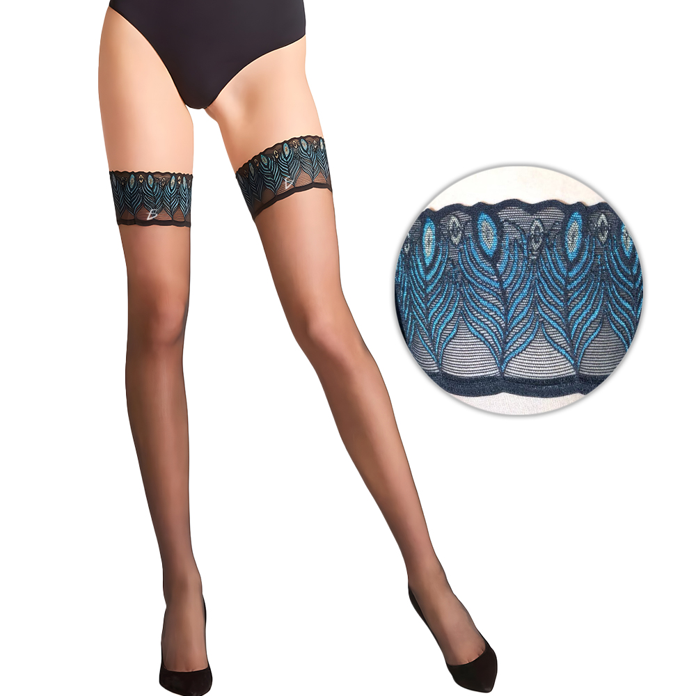 Medias de Muslo de Nailon fino con Encaje de Pavo Real - Image 3