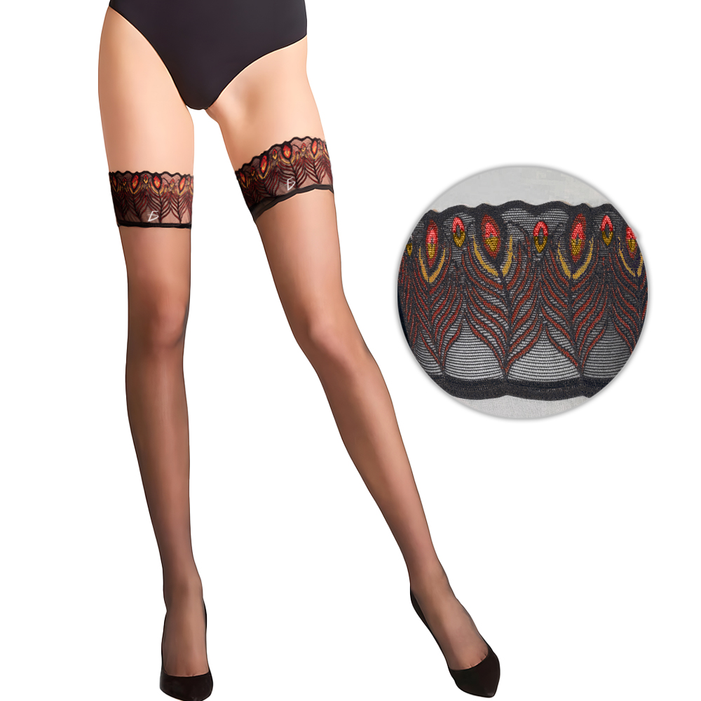 Medias de Muslo de Nailon fino con Encaje de Pavo Real - Image 4