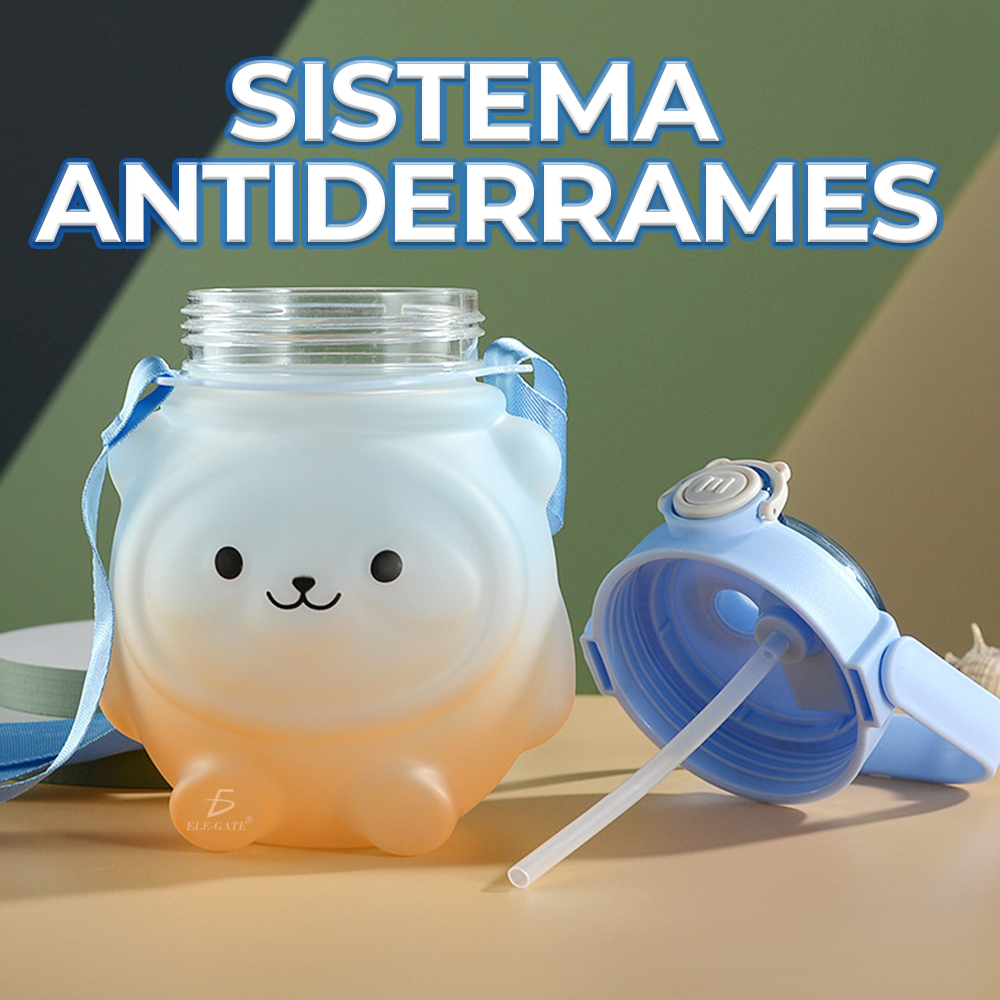 Cantimplora de Agua de 600 ml con Diseño de Oso Kawaii - Con Correa - Image 5