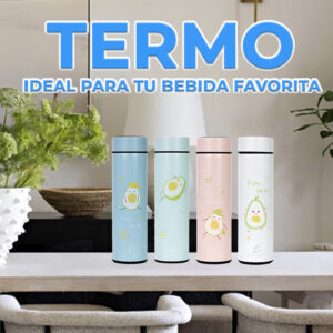 Termo de Acero Inoxidable 500ml/17 oz Inteligente Indicador de Temperatura Ilustración de Aguacate