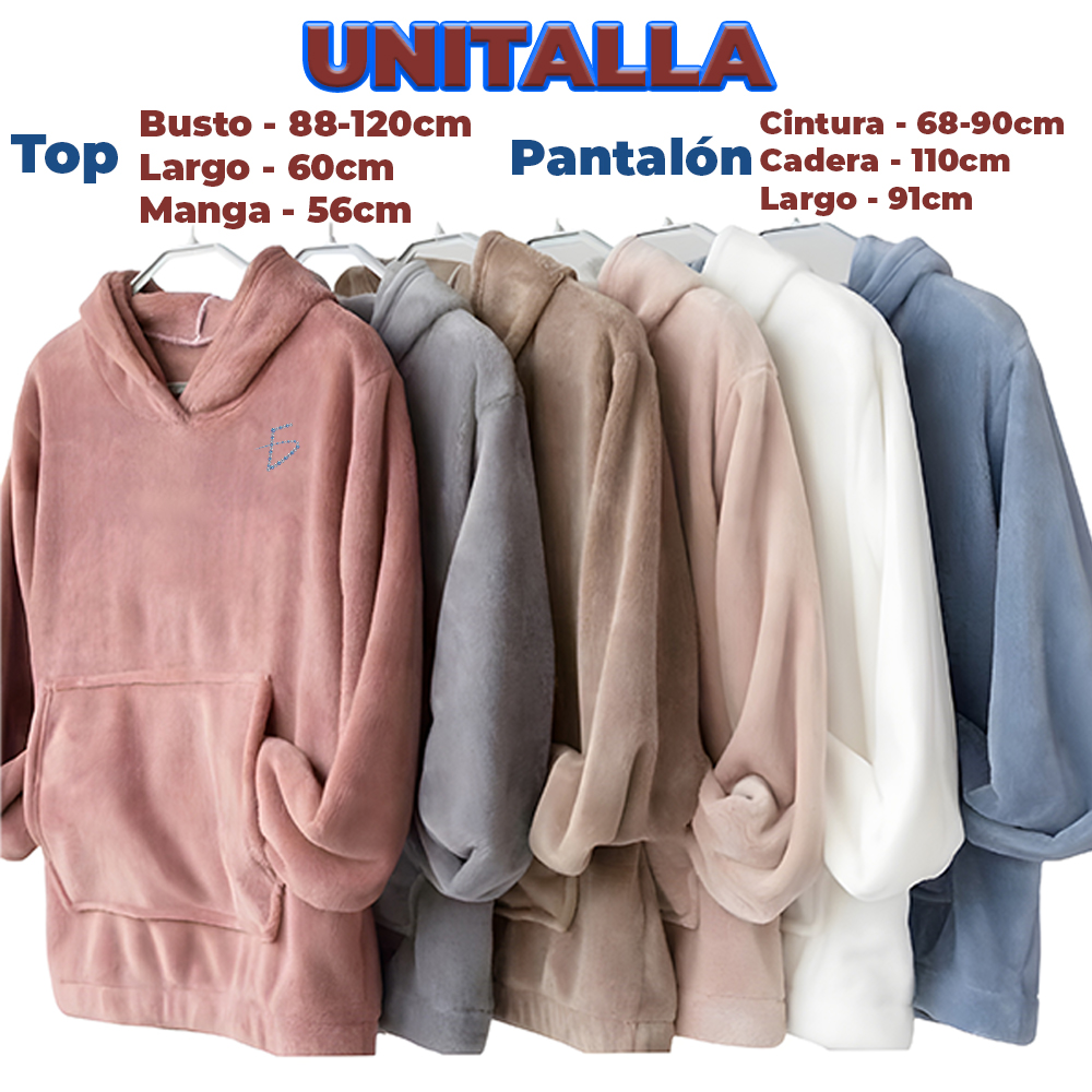 Conjunto de pijama mullido de 2 piezas para mujer: Sherpa suave y acogedora con capucha - Image 2