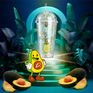 Vaso con Tapa y Popote con Diseño de Aguacate