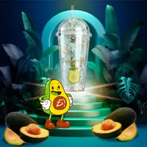 Vaso con Tapa y Popote con Diseño de Aguacate