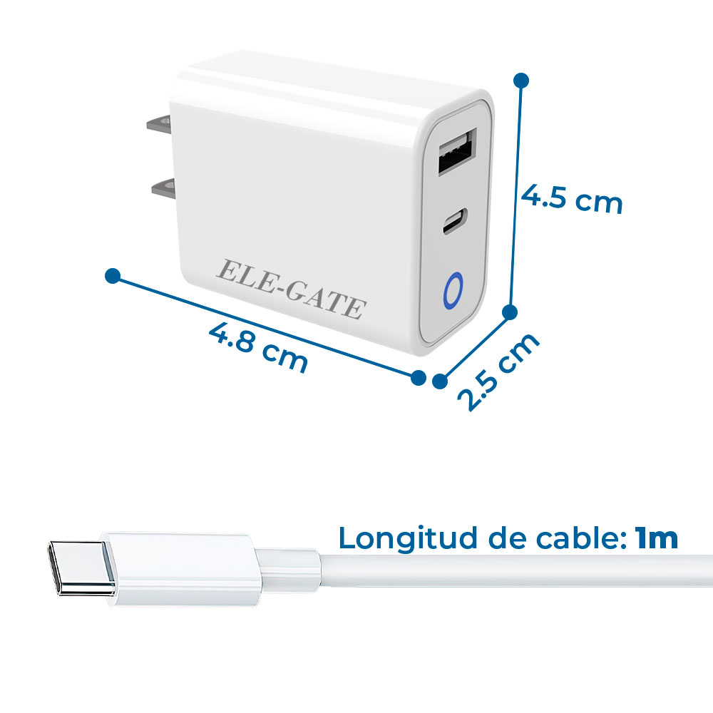 CARGADOR USB-C 2 en 1 PD 20W y Puerto USB DE CARGA RAPIDA - Image 3