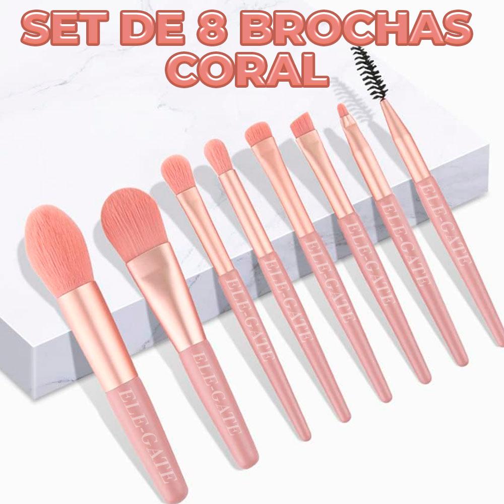 Juego de 8 Brochas de Maquillaje Profesionales para Cosméticos con Bolsa de Maquillaje (Rosa Coral)
