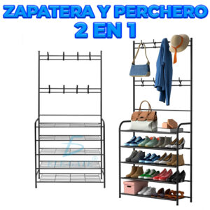 Organizador de 5 Niveles con Doble Barra de Perchas para Zapatos y Ropa