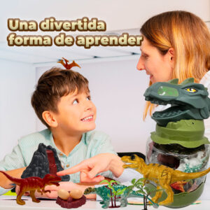 Almacenamiento en Forma de Cabeza de Dinosaurio con Juguetes de Dinosaurios para Niños