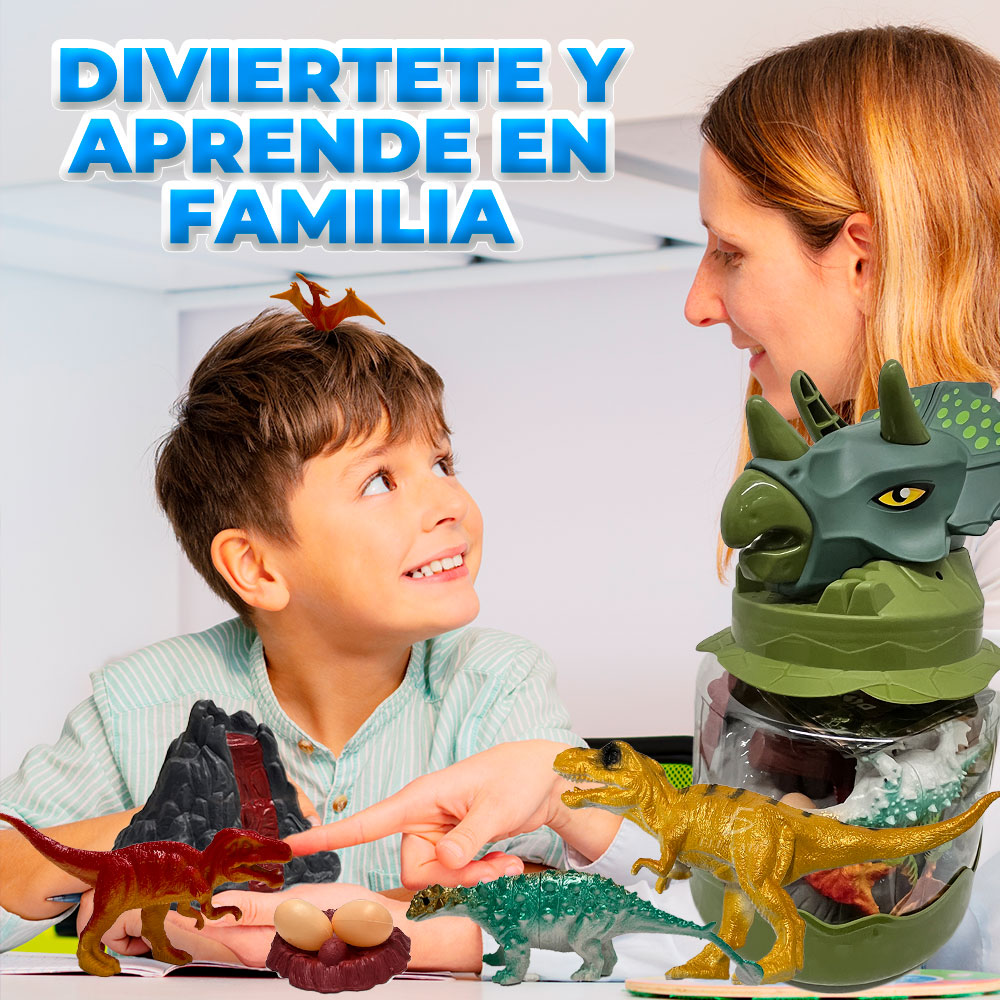 Bote en Forma de Cabeza de Dinosaurio con Juguetes de Dinosaurios para Niños.