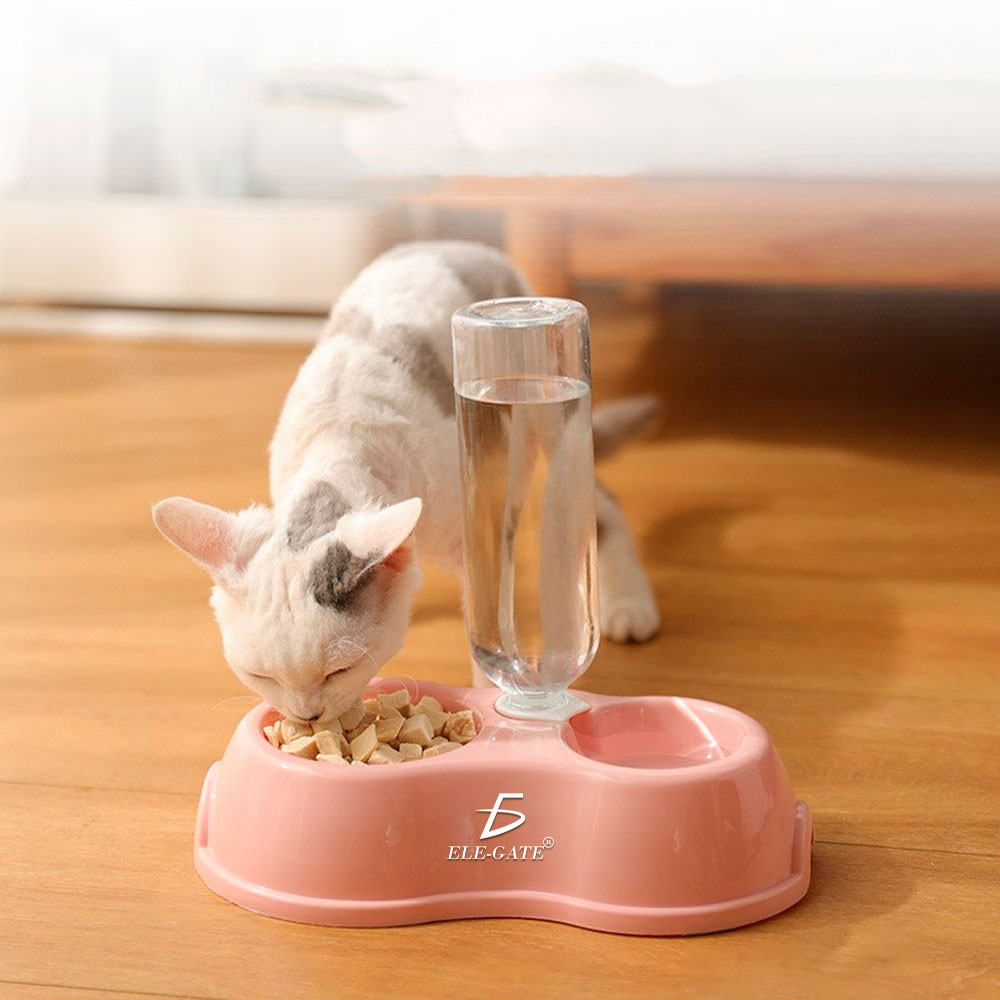 Tazón Doble Redondo de Plástico sin botella de agua para Mascotas