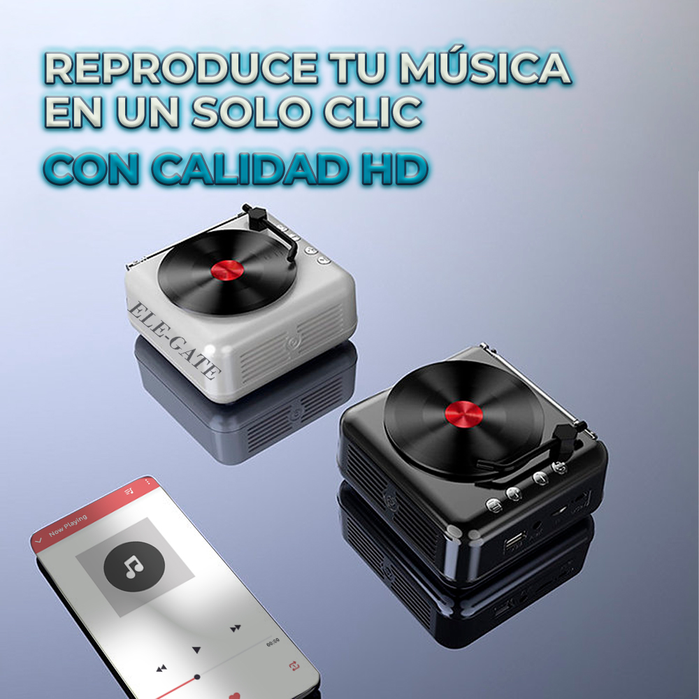 Altavoz Bluetooth Inalámbrico con Diseño Retro de Tocadiscos - Image 3