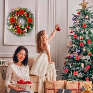 Corona de Navidad de 36 cm en Colores Clásicos de Navidad: Rojo y Dorado