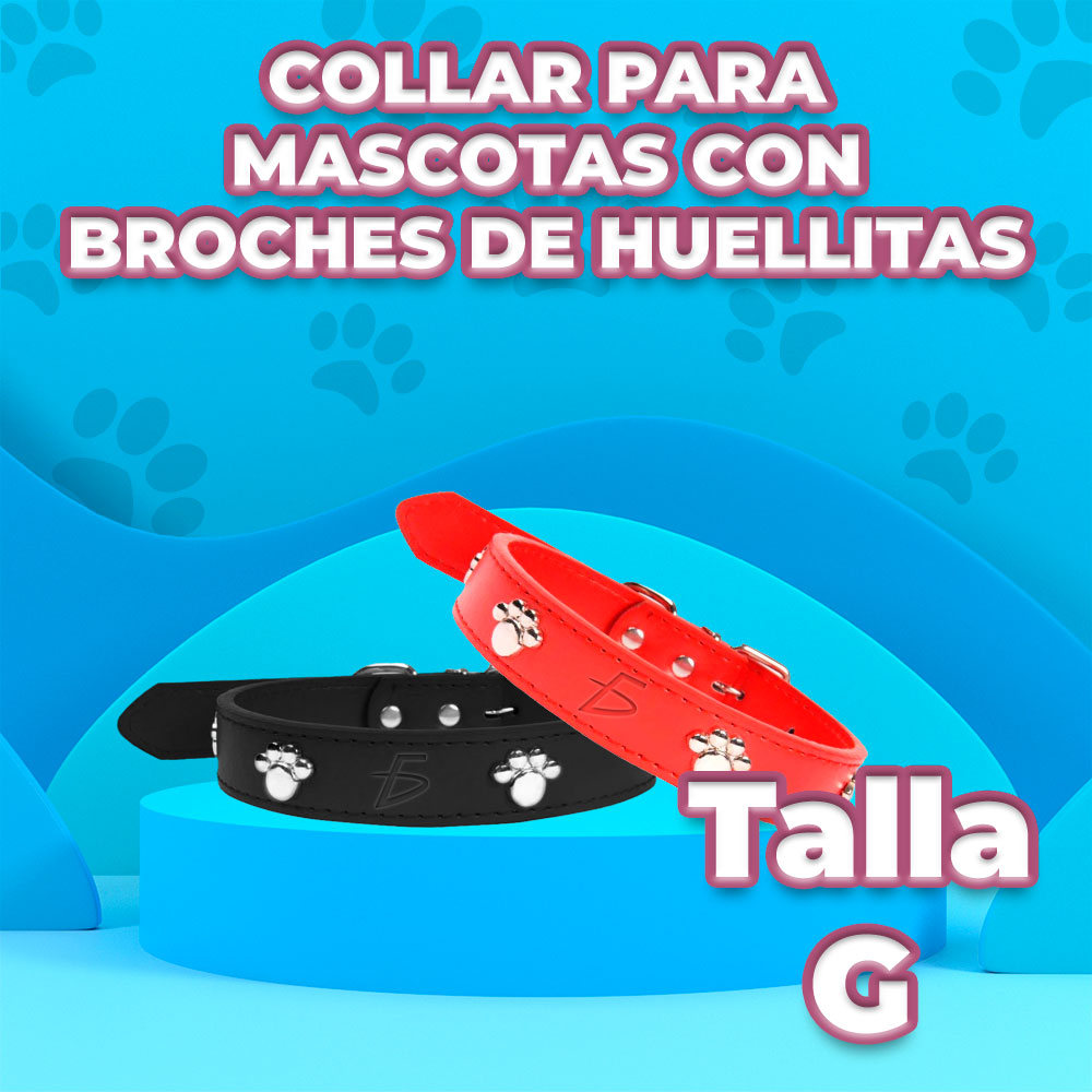Collar de Perro de Cuero Resistente de Talla L 45 cm con Diseño de Huellas