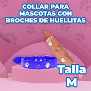 Collar de Perro de Cuero Resistente de 38 cm con Diseño de Huellas