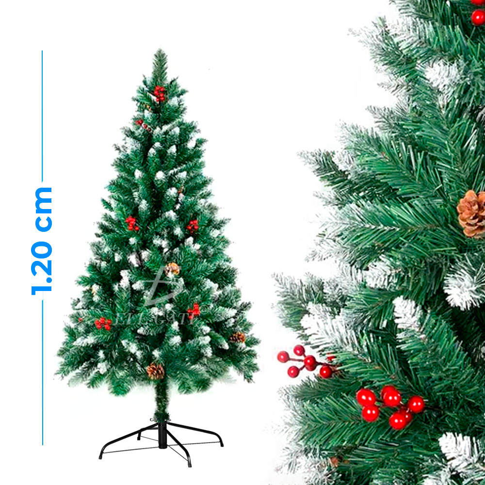 Árbol de Navidad Artificial Verde con Efecto Nevado, Piñas y Frutos Rojos para una Decoración Festiva - Image 3