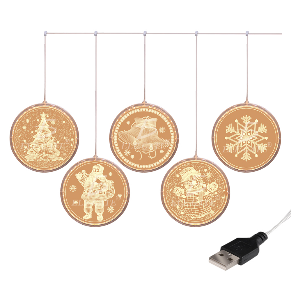 Serie de 5 Aros de Luces LED USB Trasparentes con Motivos Navideños para Exteriores e Interiores - Image 3