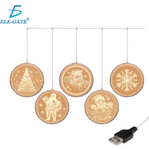 Serie de 5 Aros de Luces LED USB Trasparentes con Motivos Navideños para Exteriores e Interiores