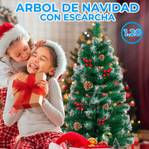 Árbol de Navidad Artificial Verde con Efecto Nevado, Piñas y Frutos Rojos para una Decoración Festiva