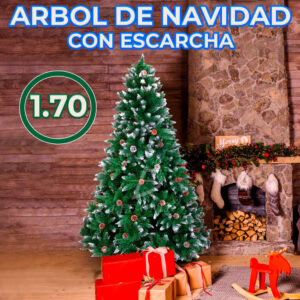 Pino Navideño Artificial de 180 cm Efecto Nevado con Piñas y Frutos Rojos